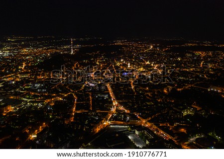  Aerial view on Lviv, Ukraine at night from drone