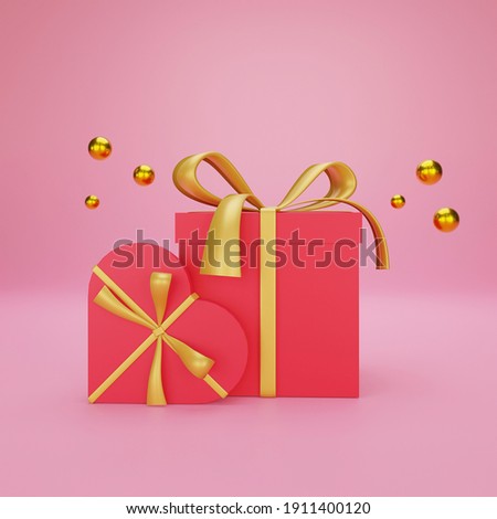 3d illustration Red gitf box with ribbon pink background