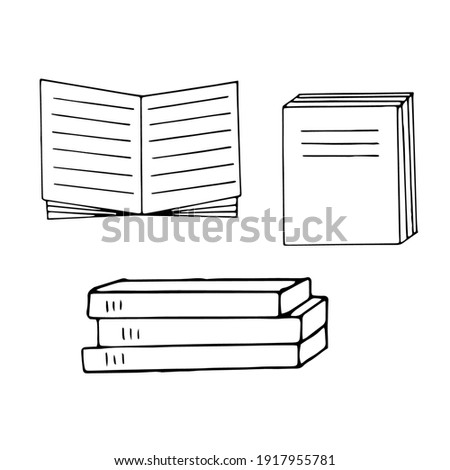 Set of books, doodle vector illustration, hand drawing, sketch