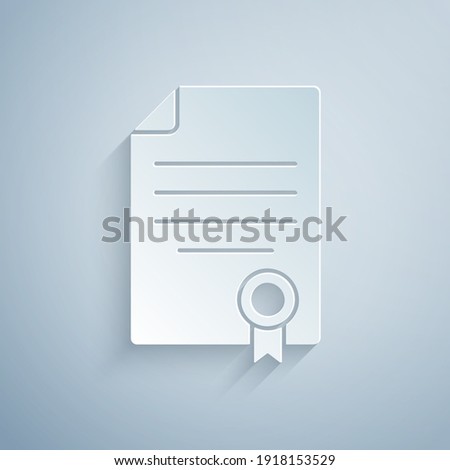 Paper cut House contract icon isolated on grey background. Contract creation service, document formation, application form composition. Paper art style. Vector.