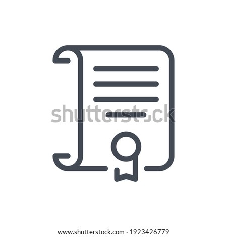 Certified scroll line icon. License and Certificate vector outline sign.
