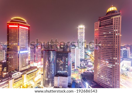 view of modern city at twilight night 