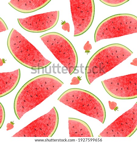 Watermelon slices and strawberries. Seamless pattern.