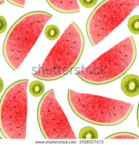Watermelon  and kiwi slices. Seamless pattern.