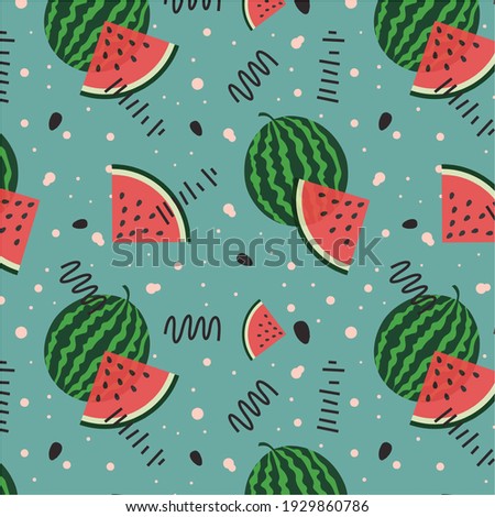 Watermelon seamless pattern. Abstract summer fruit background. Vector illustration.