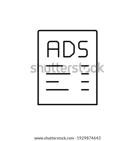 Article Ad icon, for SEO icon in flat black line style, isolated on white background 