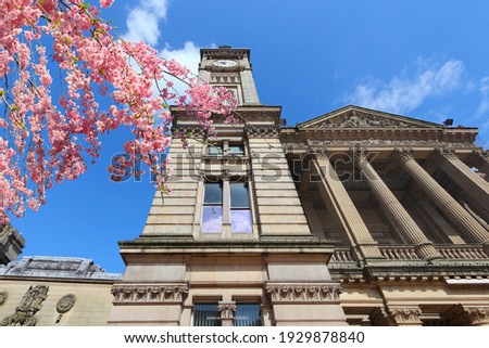 Birmingham city UK. West Midlands, England. Cherry blossoms spring view. UK spring time.