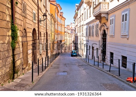 Colorful Italian narow street in Trieste view, Friuli Venezia Giulia region of Italy