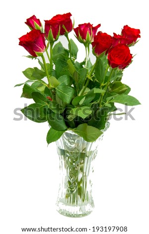 Red roses in a vase on white background 