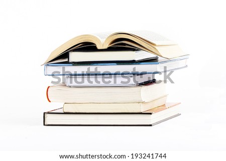 Pile of books on a white background