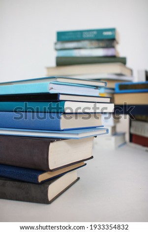 Blue books on white background