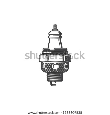 Spark plug of internal combustion candle isolated monochrome icon. Vector plug car-ignition system engine spare part, sparking plug delivering electric current to chamber of spark-ignition engine