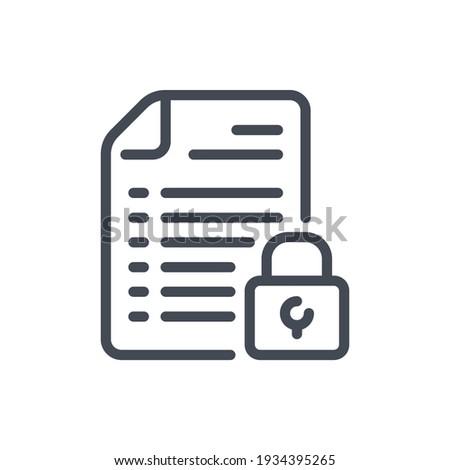 Protection of information and data secure line icon. Document with lock vector outline sign.