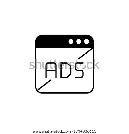 Ad block icon in solid black flat shape glyph icon, isolated on white background 