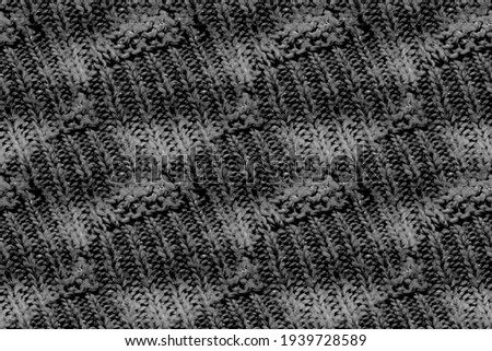 Knitted Cables. Monochrome Knitted Seamless. Gray Knit Wallpaper. Clothes Pattern Winter. Smoke Clothes Seamless. Scandinavian Pattern. Black Macro.