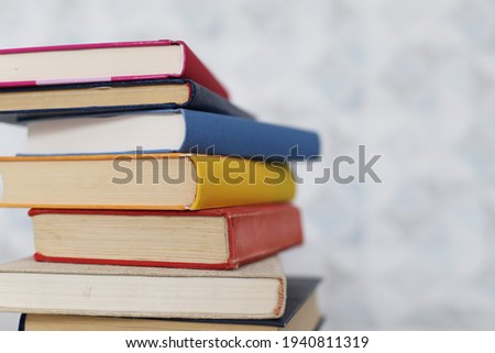 Books on a white table in a bookstore