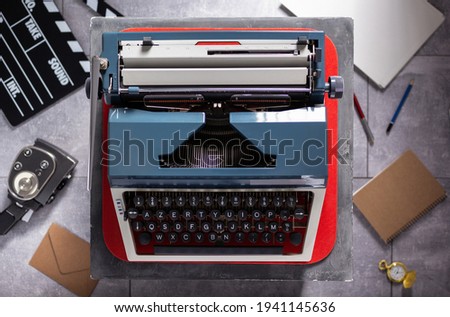 Vintage typewriter at table and relax creative concept design. Movie and screenwriter or writer concept