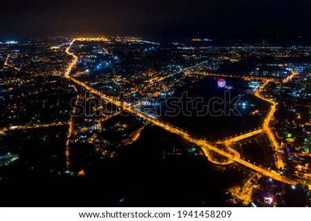 Yaroslavl, Russia. Historical city center. Panoramic aerial view at night