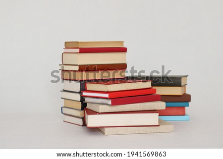 Books on a white table in a bookstore
