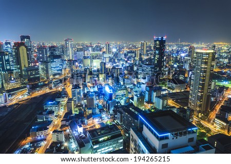 Osaka night view in downtown, Japan.