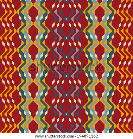 Seamless angular geometric pattern design, reminiscent of 70s colors, vector 