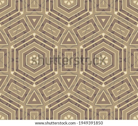 Abstract fantasy hexagon, triangle geometric seamless pattern. Creative mosaic, tile background.
