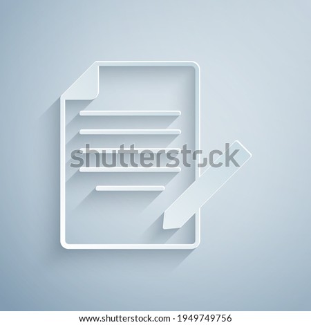 Paper cut Document and pen icon isolated on grey background. File icon. Checklist icon. Business concept. Paper art style. Vector