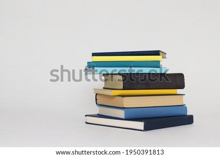 Blue books on white background