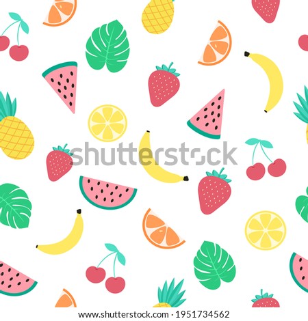 Seamless pattern set of summer elements. Fruit vector in a flat style. Background texture isolated on white background. Tropical fruits

