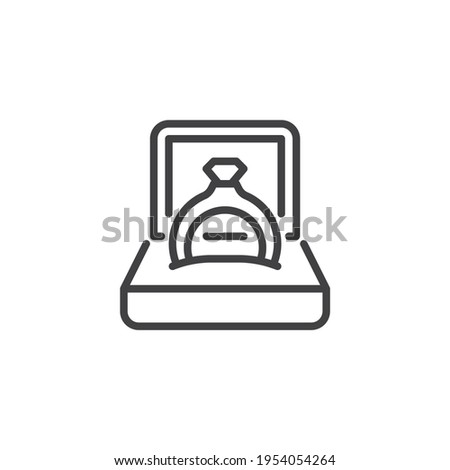 Wedding ring box line icon. linear style sign for mobile concept and web design. Wedding ring with diamond outline vector icon. Symbol, logo illustration. Vector graphics