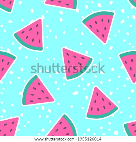 Seamless pattern with watermelon slices. Hand drawn vector background. Design elements for prints, paper, textile, fabric, children background