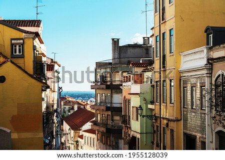 Old Town Lisbon. Street view of typical houses in Lisbon, Portugal, Europe