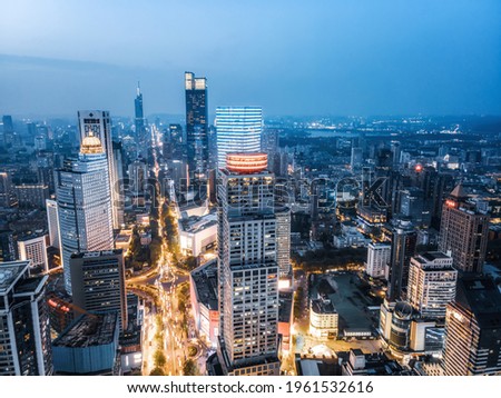 Aerial photography of the night view of modern city buildings in