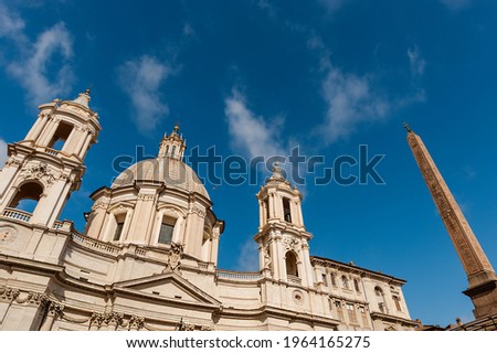 The church of Sant'Agnese in Agone and the Egyptian obelisk in the central Piazza Navona in Rome, Italy