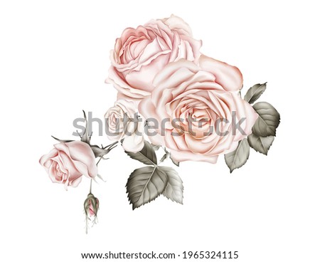 Rose bouquet greeting card on white background
