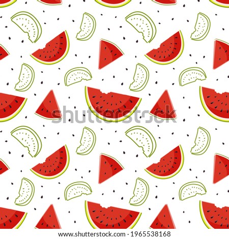 Seamless pattern with watermelon slices and seeds. Summer fruit and berry backgrounds