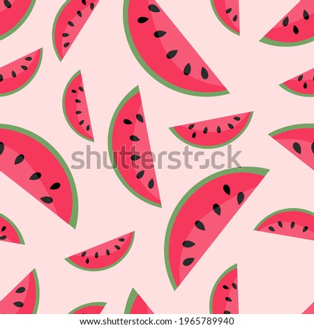 Watermelon abstract vector seamless repeat pattern with pink background.