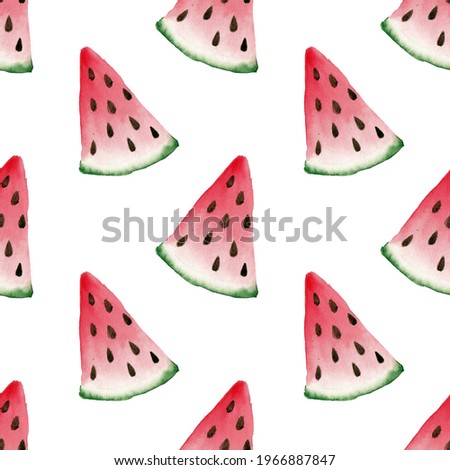 Cute watercolor summer pattern with slice of watermelon, background for summer decoration, fabric, wallpaper, textile etc. 