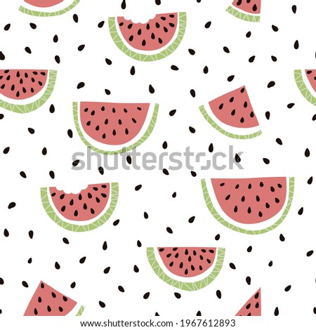 Watermelon slice seamless pattern. Summer fruit print for wallpaper or fabric textile desing. Childish tropical repeat illustration
