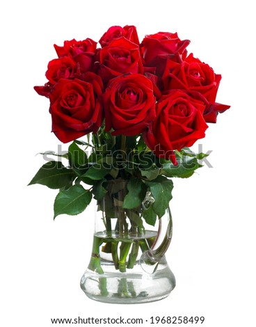 Roses in vase isolated on white background