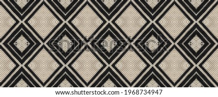 Seamless Ethnic Pattern. Wicker Embroidery Light Print. Northern Retro. Art Strips Macrame. Wicker Russian Woolen. Rug macrame Decoration Pattern.