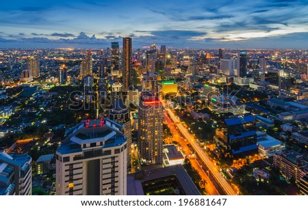 Top view Bangkok cityscape at twilight