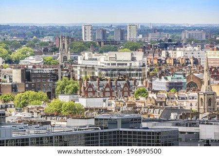 Aerial View from Westminster Cathedral on Roofs and Houses of London, United Kingdom.