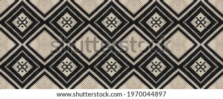 Seamless Ethnic Ornament. Woven Tapestry Beige Print. Russian Ornament. Rude Rhombus Mat. Wicker Chinese Tapestry. Rug macrame Colorful Cloth.