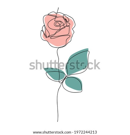 Rose in lan-art style. Continuous line drawing for banner, book design, web illustration.
