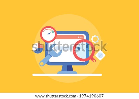 SEO tools, Website speed, SEO analytics, Search engine optimization - conceptual flat design vector illustration with icons