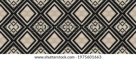 Seamless Ethnic Pattern. Wicker Embroidery Dull Print. Slavic Ethnic Pattern. Decoration Rhombus Rug. Wicker Turkmenian Mouline. Rug macrame Old Old Texture.