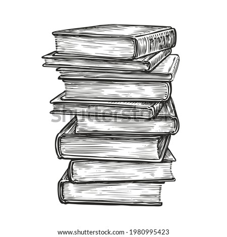 Stack of books. Hand drawn sketch vector illustration