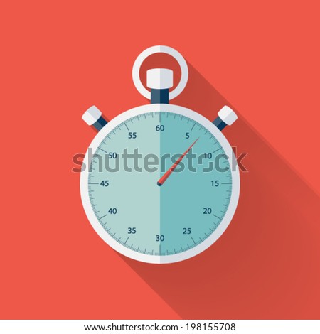 Illustration of Flat stopwatch icon over red