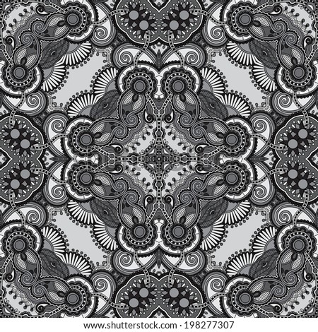 grey ornamental floral paisley bandanna. You can use this pattern in the design of carpet, shawl, pillow, cushion, black and white collection